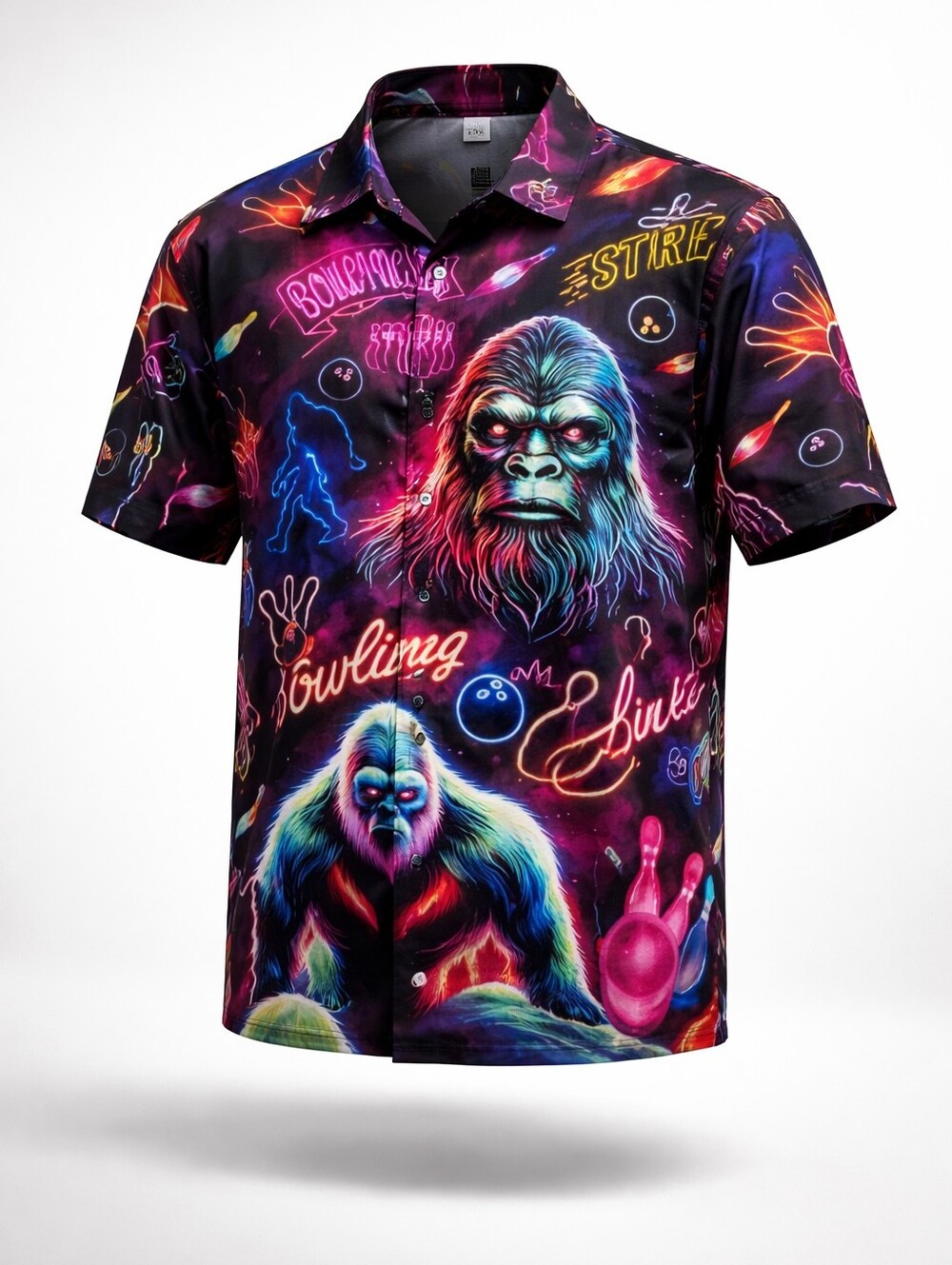 Men's Multicolor Graphic Bowling Short Sleeve Button-Up Shirt